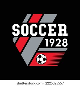 fútbol, eslogan tipográfico. Diseño abstracto con la franja roja. Camiseta de impresión vectorial, tipografía, afiche.