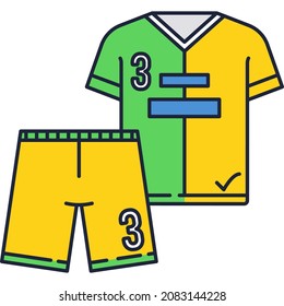 Soccer uniform vector icon isolated on white background. Player jersey tshirt and short. Sports team club apparel