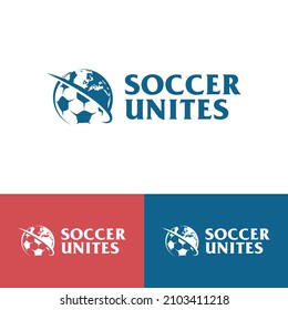 SOCCER UNITES logo can be used for businesses like Sports Clubs, Soccer Academies, Football Teams, Sport Associations