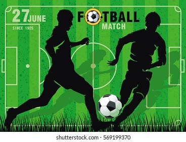 Soccer vector Action Player and Ball. Match announcement poster. Concept flyer or abstract football background for design. Original illustration sports series with place for your text, eps8
