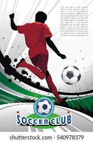 Soccer Vector Action Player. Concept Flyer Or Abstract Football Poster. Background For Design. Original Illustration Sports Series With Place For Your Text, Eps8