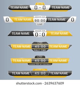 Soccer vector collection with scoreboard flag ball scheme elements texture corner pictogram white background ground competition match sign sport chart illustration win template game