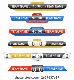 Soccer vector collection with scoreboard flag ball scheme elements texture corner pictogram white background ground competition match sign sport chart illustration win template game