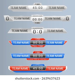 Soccer vector collection with scoreboard flag ball scheme elements texture corner pictogram white background ground competition match sign sport chart illustration win template game