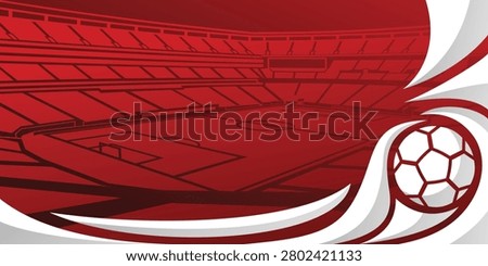 Soccer Vibrant Red Colorful Background Elegant Abstract Style with Balls and Stadium Silhouette Vector