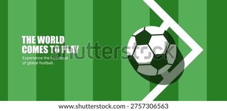 Soccer Web Banner Template Vector with Classic Football Ball on Green Striped Field for Championship Tournament and Club Promotion, Print
