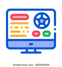 Fußball-Website auf dem Bildschirm Symbol Vektorgrafik. Betreut die Fußball-Website auf dem Bildschirm. Illustration des isolierten Stumpfsymboles