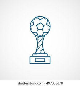 Soccer Winner Cup Blue Line Icon On White Background