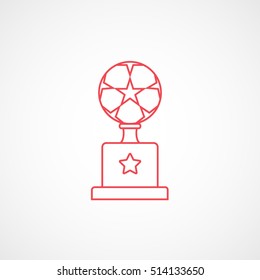 Soccer Winner Cup Red Line Icon On White Background