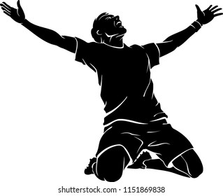 Soccer Winning Goal, Athlete Silhouette in Celebration