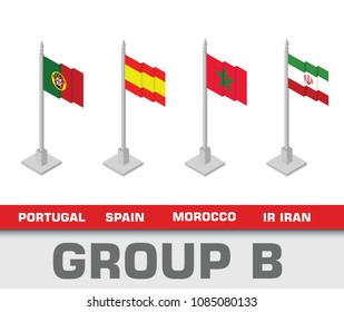 Soccer world championship tournament 2018 team group. Group B Portugal, Spain, Morocco, Ir Iran.