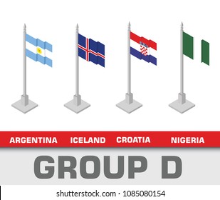 Soccer world championship tournament 2018 team group. Group D Argentina, Iceland, Croatia, Nigeria.