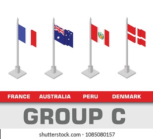 Soccer world championship tournament 2018 team group. Group C France, Australia, Peru, Denmark.