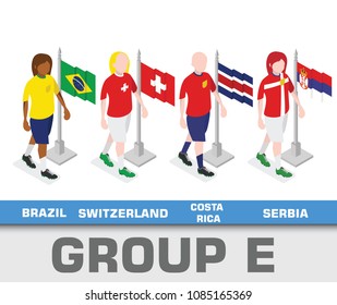 Soccer world championship tournament 2018 team group. Group E Brazil, Switzerland, Costa Rica, Serbia.