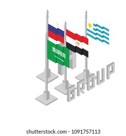 Soccer world championship tournament 2018 team flags Egypt Saudi Arabia ,Russia Uruguay