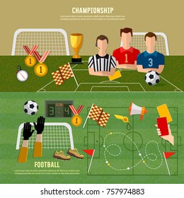 Soccer World Cup banner, football sport team signs and symbols elements of professional soccer 