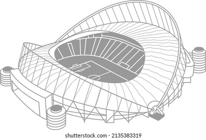 Soccer World Cup. Qatar 2022. Stadium isometric icon. Infographic elements soccer arena. Football stadium building. Vector illustration in line style isolated on white background.