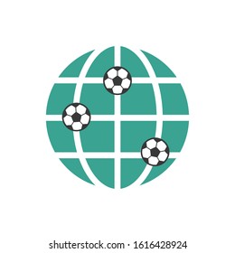 Soccer World icon. Football ball and globe. Stock vector illustration isolated on white background.