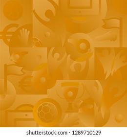 Soccer yellow background, football accessories 2020 trend, vector illustration