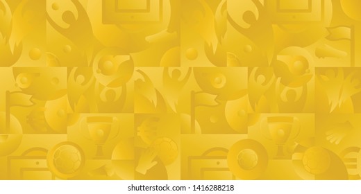 Soccer yellow background, football accessories, 2020 trend, vector illustration
