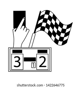 Soccer yellow referee card with flag and scoreboard sport cartoons vector illustration graphic design