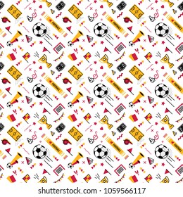 Soccer/football abstract background in 80s memphis style. Seamless memphis pattern for posers and cards. Vector illustration