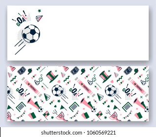 Soccer/football abstract banners in 80s memphis style.  Vector illustration