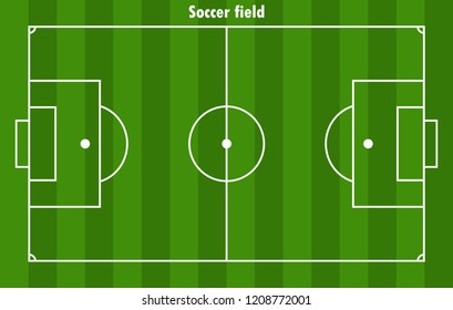 Soccer/football field with white frame and color green background .