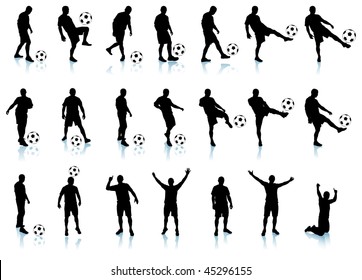 juego de siluetas detalladas para futbolistas/futbolistas 21 ilustraciones únicas Cada futbolista/futbolista está agrupado