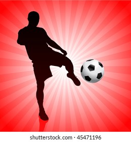 Soccer/Football Player on Glowing Red Background Original Vector Illustration