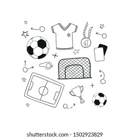 Soccer/football symbols.
Included the icons as balls, Winner's Cup, medal, t-shirts, football pitches, crank and more.
