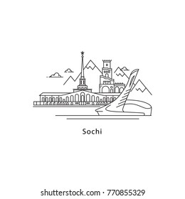 Sochi logo isolated on white background. Sochi's landmarks line vector illustration. Traveling to Russia cities concept.