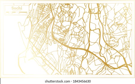 Sochi Russland Stadtplan im Retro-Stil in goldener Farbe. Übersicht. Vektorgrafik.