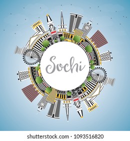 Sochi Russia City Skyline with Color Buildings, Blue Sky and Copy Space. Vector Illustration. Business Travel and Tourism Concept with Modern Architecture. Sochi Cityscape with Landmarks.