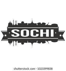 Sochi Russia Skyline Banner Vector Design Silhouette Art, Illustration Stencil Landmark.