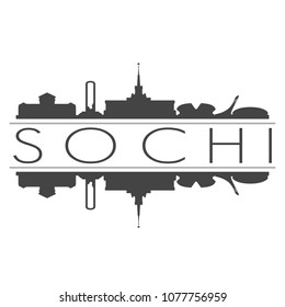 Sochi Russia Skyline Vector Art Mirror Silhouette Emblematic Buildings