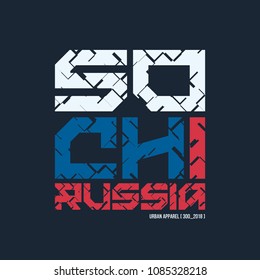 Sochi Russia styled vector t-shirt and apparel design, typography, print, poster. Global swatches.