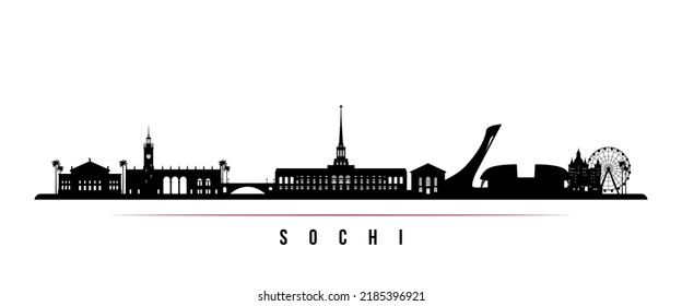 Sochi skyline horizontal banner. Black and white silhouette of Sochi, Russia. Vector template for your design. 