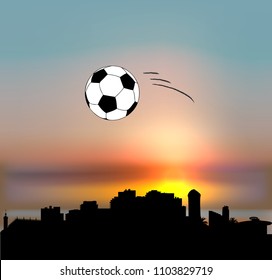 Sochi vector skyline with football ball