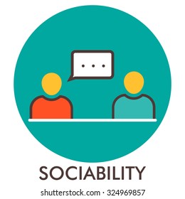 Sociability. Message. Communication. Line icon with flat design elements. Flat icon. Flat Design. Icon concept. 