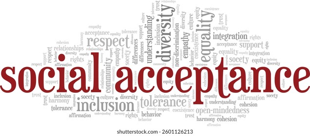 Social Acceptance word cloud conceptual design isolated on white background.