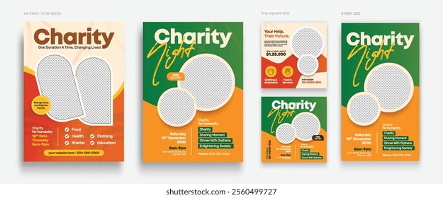 Social activity and charity flyer, social media and story set