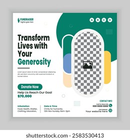 Social activity and charity social media post design or Humanity charity fundraiser poster template, donation wed square banner design template