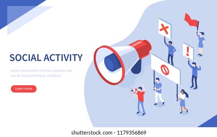 Social activity and protest concept. Can use for web banner, infographics, hero images. Flat isometric vector illustration.