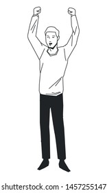 social activity and public protest man with the fist in the air in black and white avatar cartoon character vector illustration graphic design