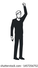 social activity and public protest man with the fist in the air in black and white avatar cartoon character vector illustration graphic design