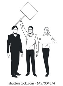 social activity public protest man protester with vector cartoon character black white vector illustrtion graphic design