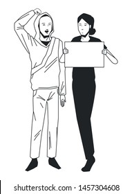 social activity public protest man protester with vector cartoon character black white vector illustrtion graphic design