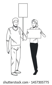 social activity public protest man protester with vector cartoon character black white vector illustrtion graphic design