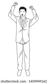 social activity and public protest man with the fist in the air in black and white avatar cartoon character vector illustration graphic design